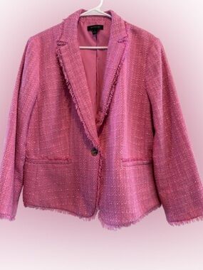 Ann Taylor Pink Tweed Frayed Hem Blazer